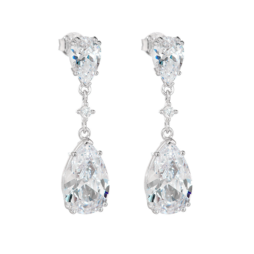 925 Sterling Silver Pear Cut Zircon Drop Earrings