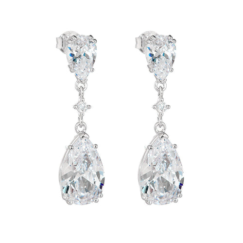 925 Sterling Silver Pear Cut Zircon Drop Earrings