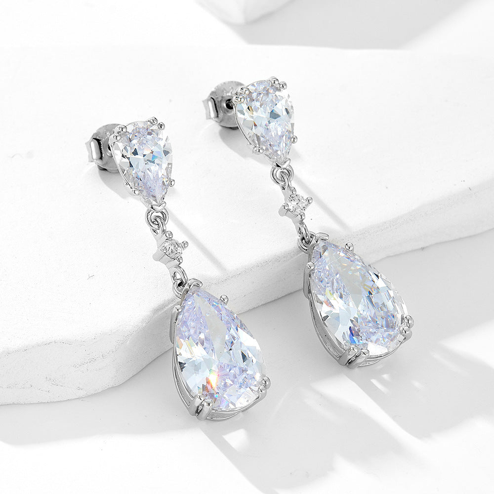 925 Sterling Silver Pear Cut Zircon Drop Earrings