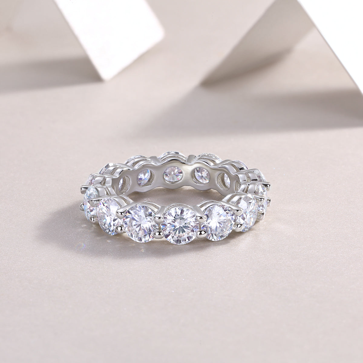 S925 Sterling Silver Full Moissanite Invisible Ring, Platinum Plated