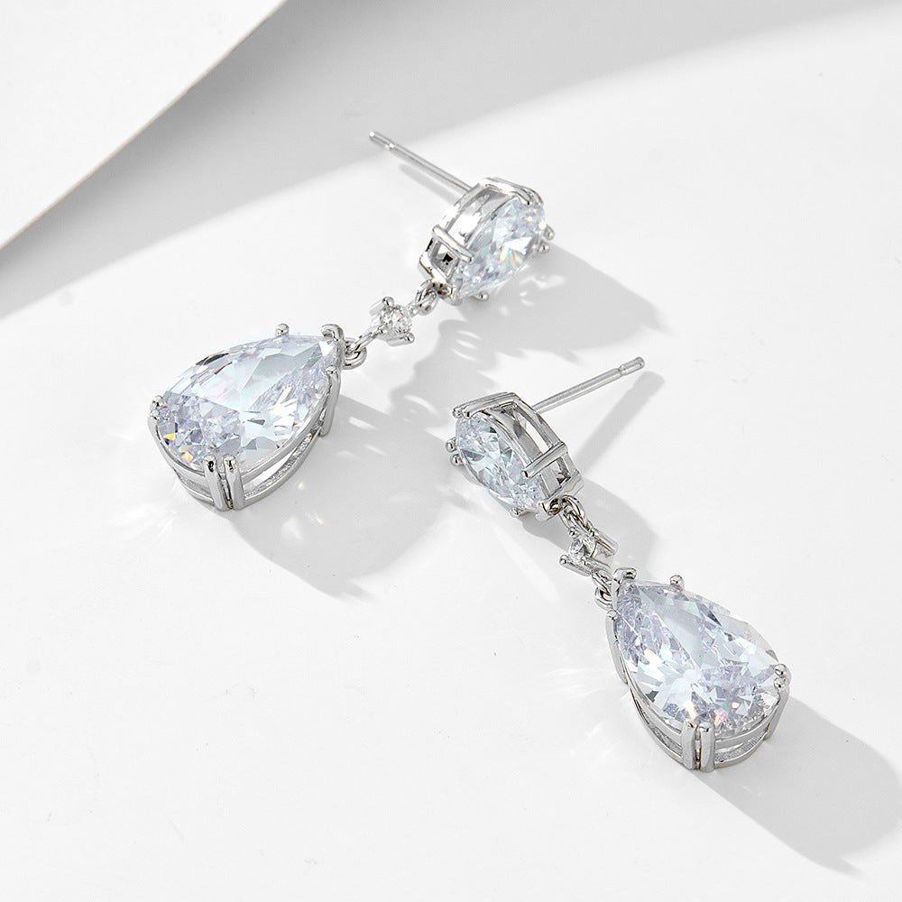 925 Sterling Silver Pear Cut Zircon Drop Earrings