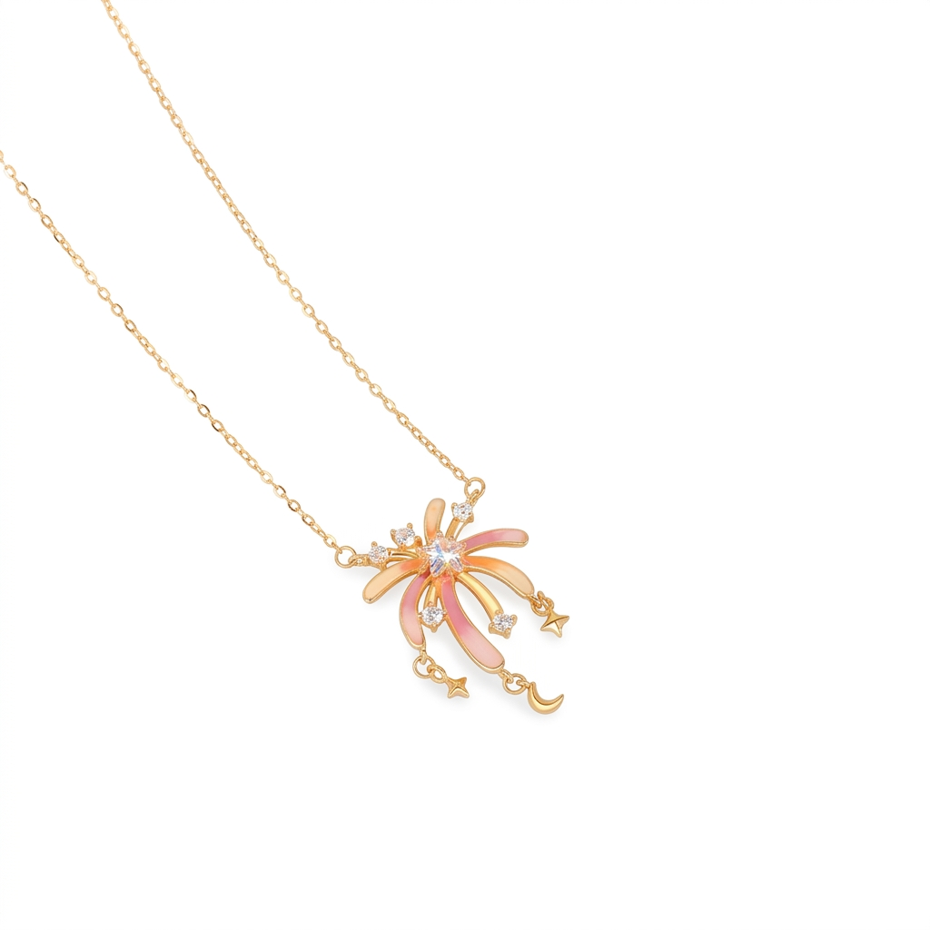 S925 Sterling Silver Fluorescent Enamel Fireworks Necklace
