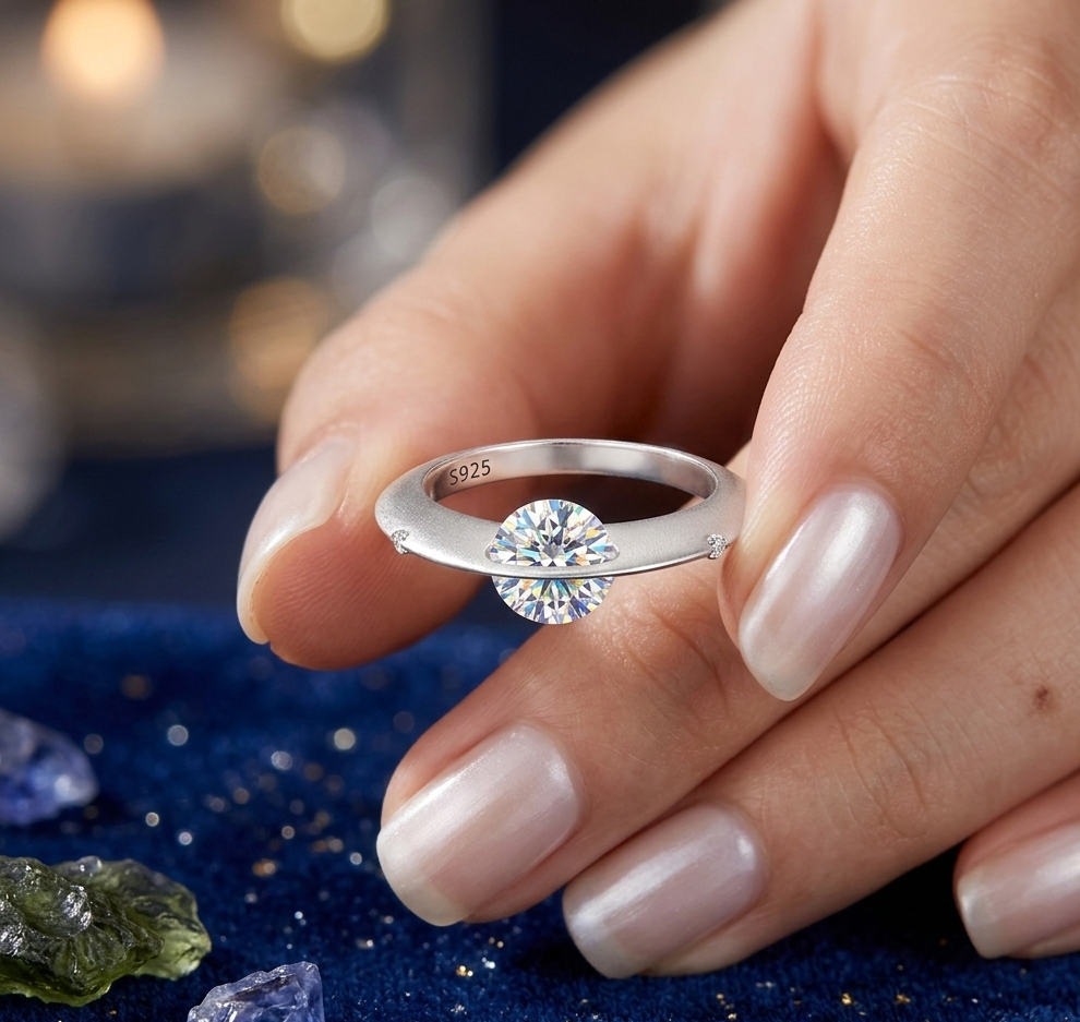 Moissanite Planet Ring in S925 Sterling Silver