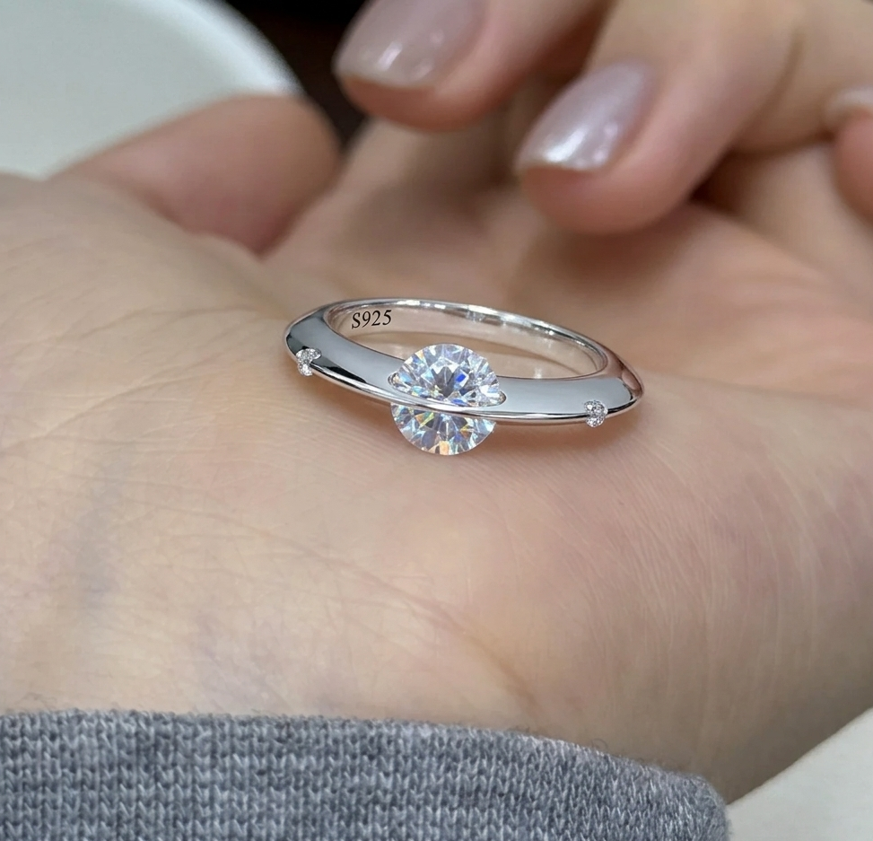 S925 Sterling Silver Planet Ring with CZ Stones