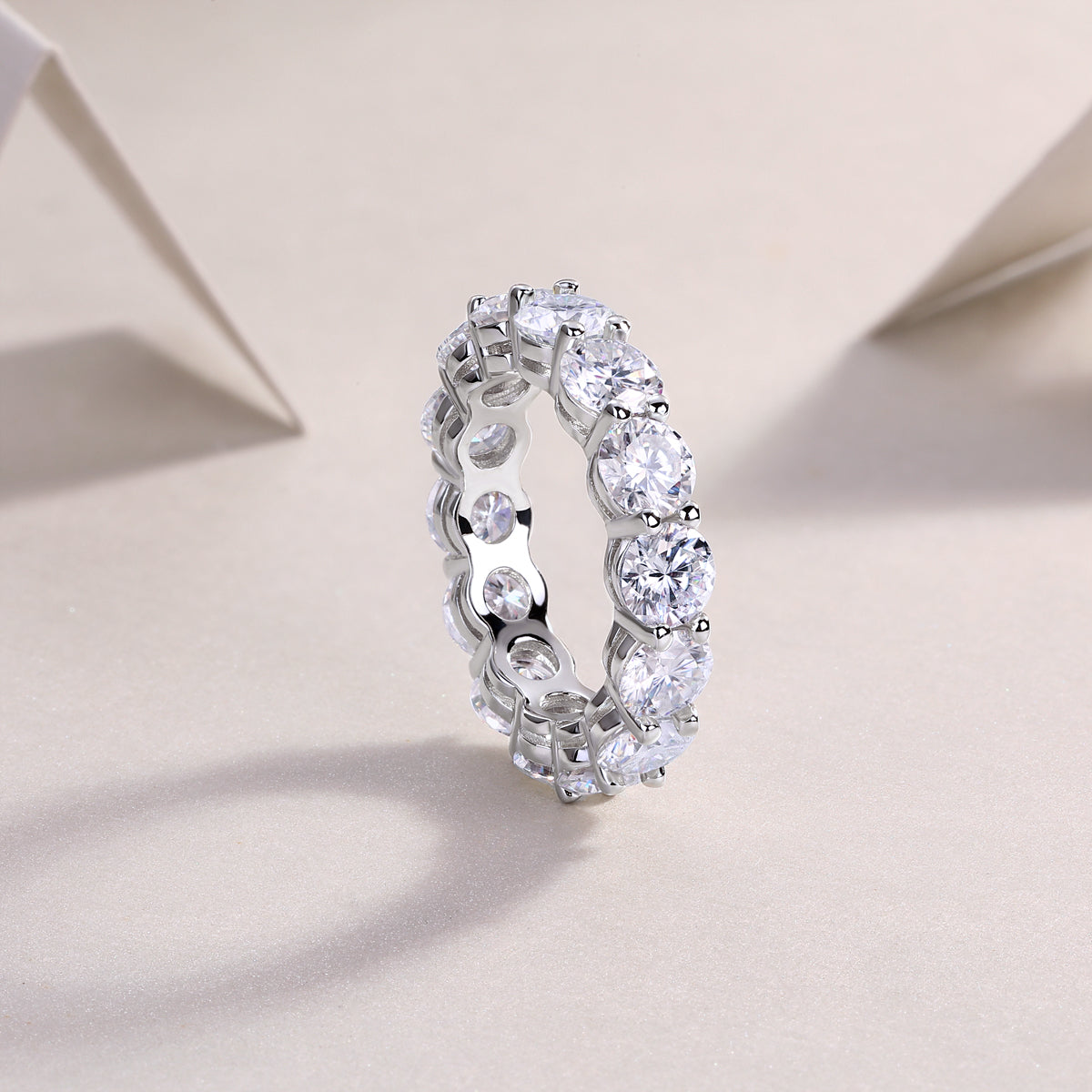 S925 Sterling Silver Full Moissanite Invisible Ring, Platinum Plated