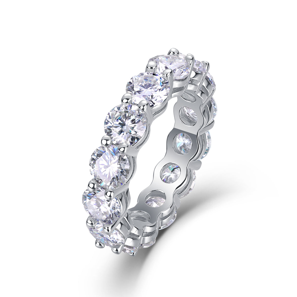 S925 Sterling Silver Full Moissanite Invisible Ring, Platinum Plated